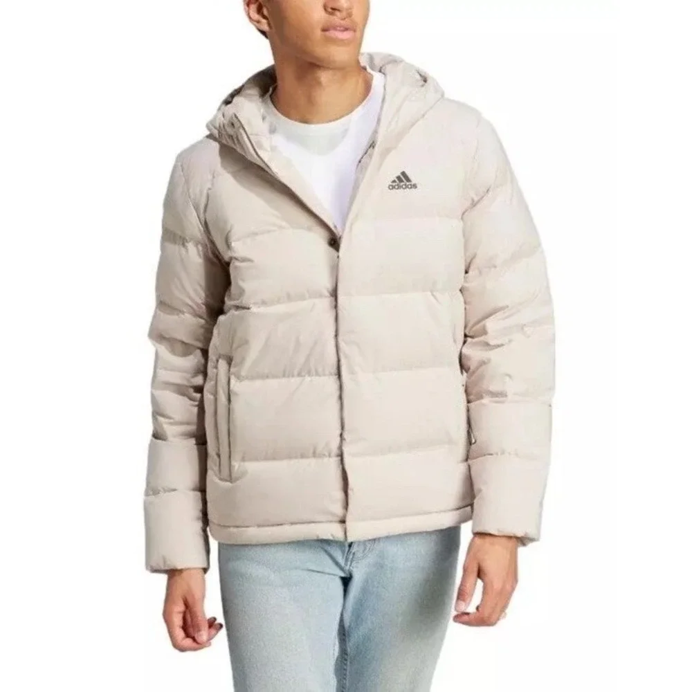 Adidas Helionic Hoody Down Coat Padded Cream Beige Jacket Top Coat HY3934 Mens M